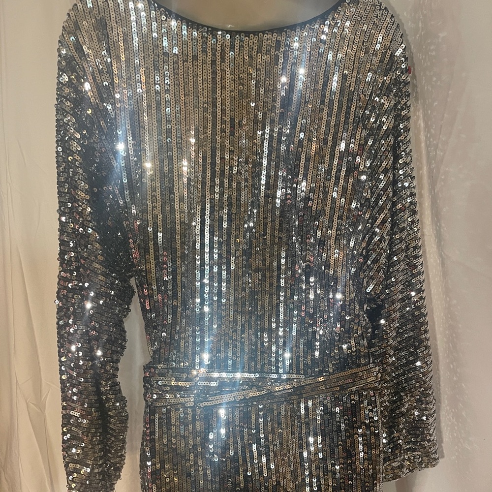 Silver sequin mini dress